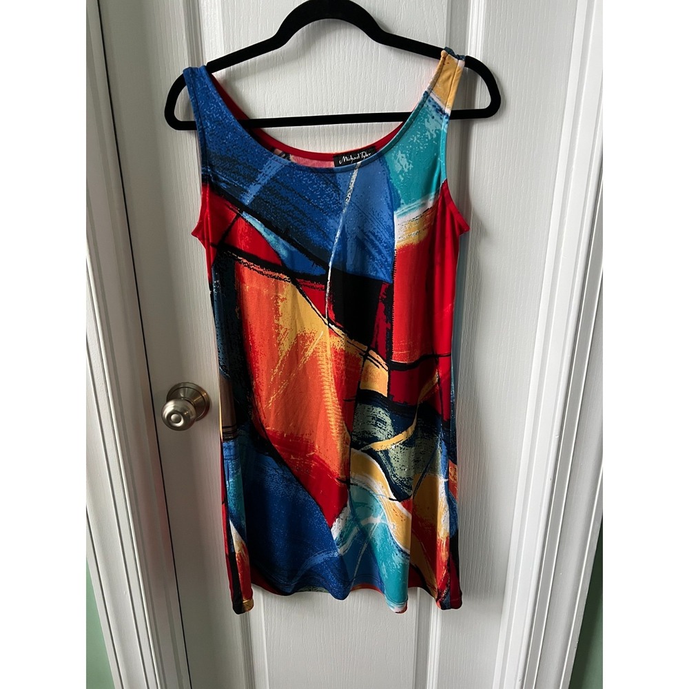 Michael Tyler Womens Dress Multicolor Abstract Art to Wear Sleeveless Size M‎
